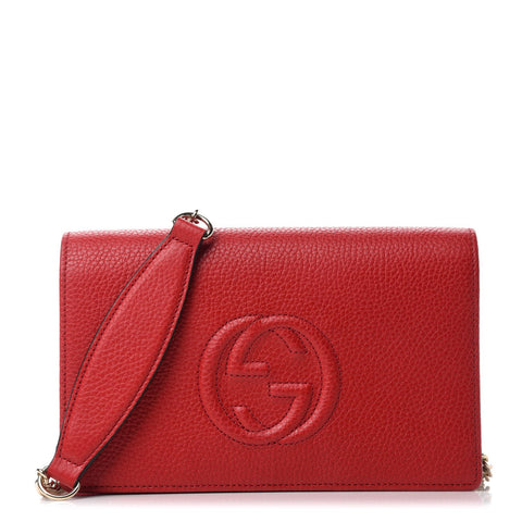 Gucci Soho Wallet on Chain Red Leather Cross Body Bag 598211 at_Queen_Bee_of_Beverly_Hills