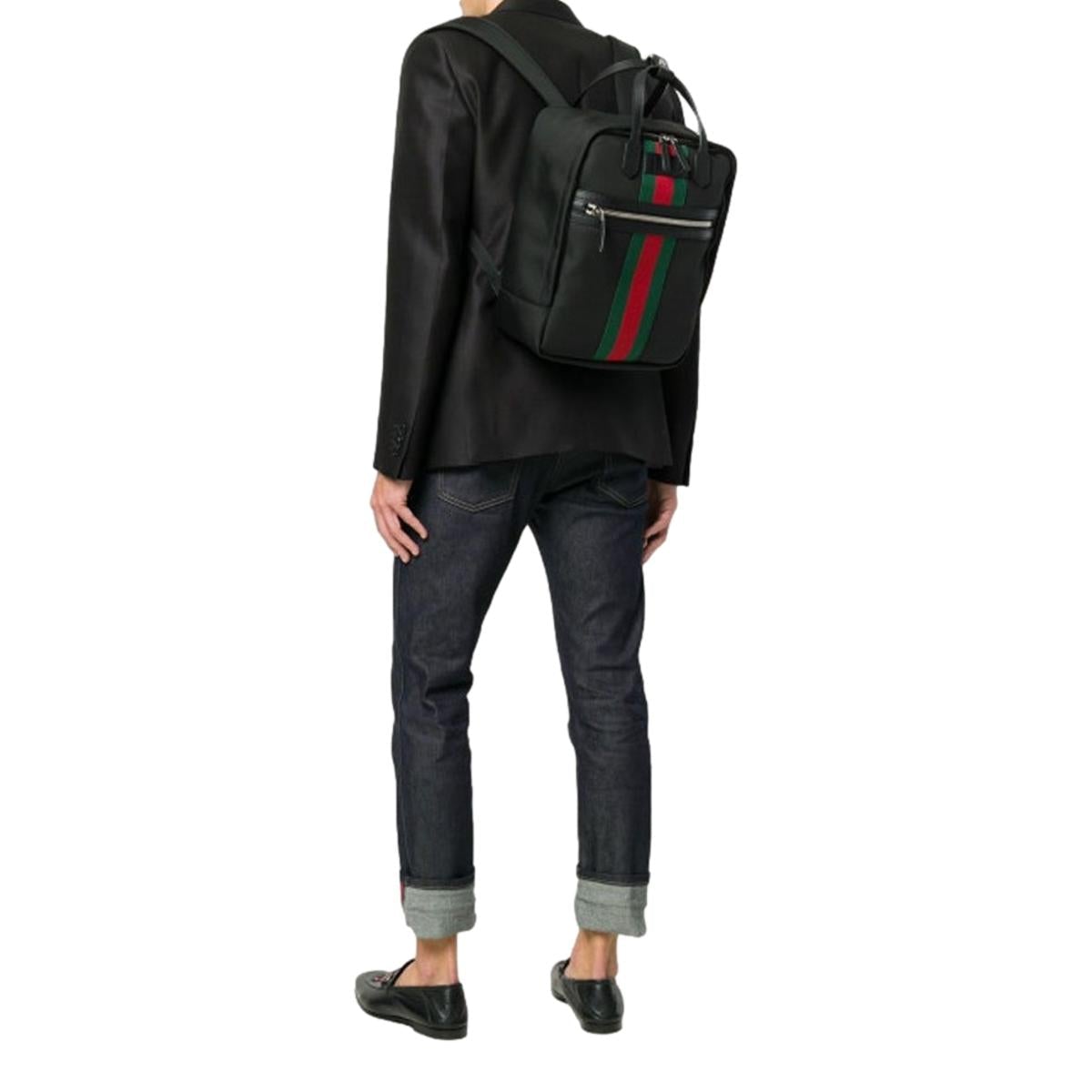 Gucci Techno Black Canvas Web Stripe Backpack Queen Bee of Beverly Hills