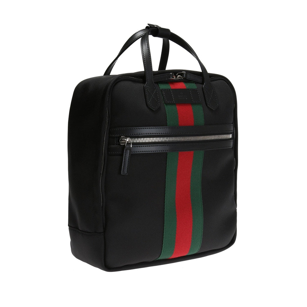 Gucci Techno Black Canvas Web Stripe Backpack 619748 at_Queen_Bee_of_Beverly_Hills