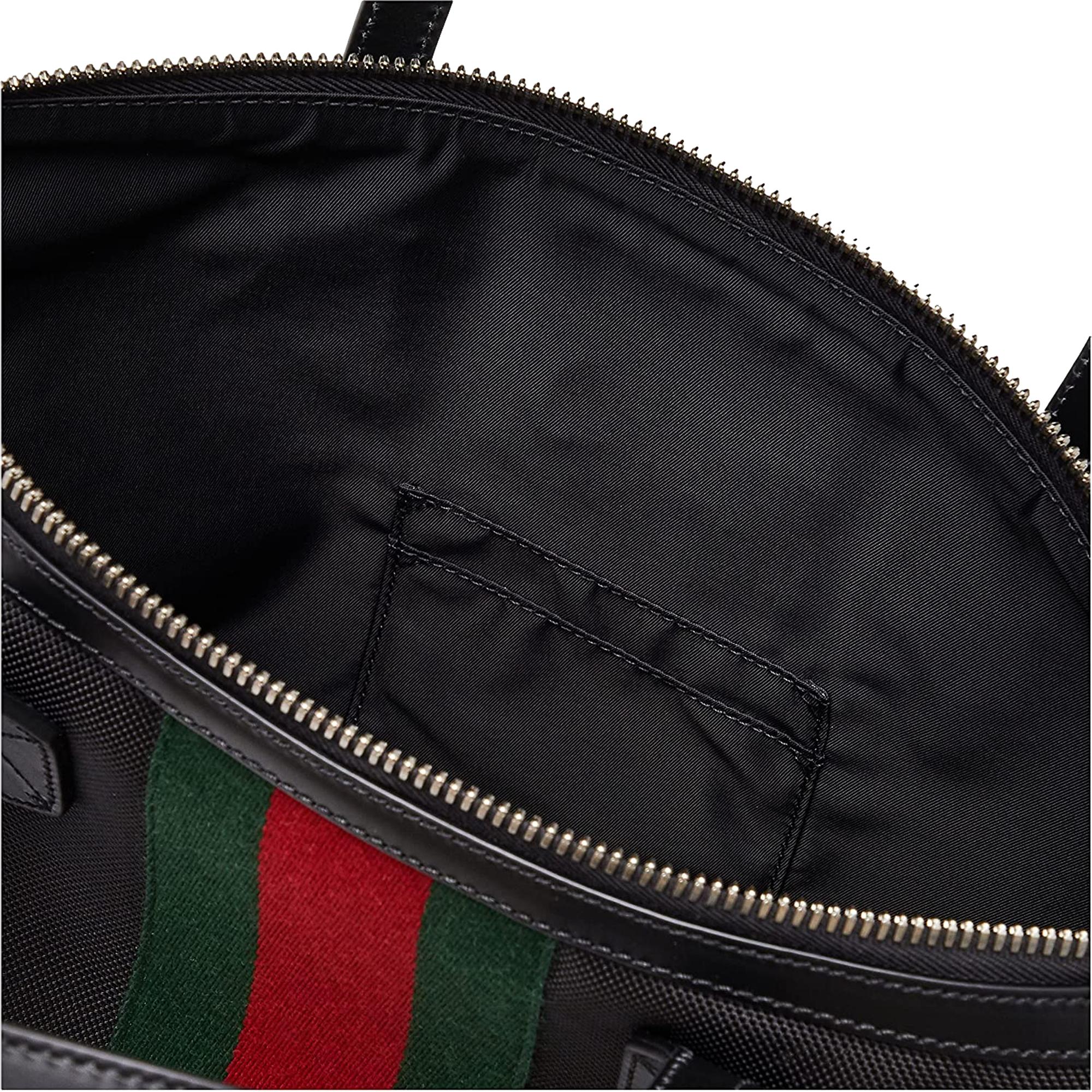 Gucci Black Canvas Duffle Bag Web Stripe | Queen Bee of Beverly Hills