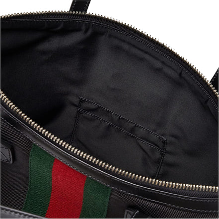 Gucci Techno Web Stripe Black Canvas Large Crossbody Duffle Bag available at Queen Bee of Beverly Hills