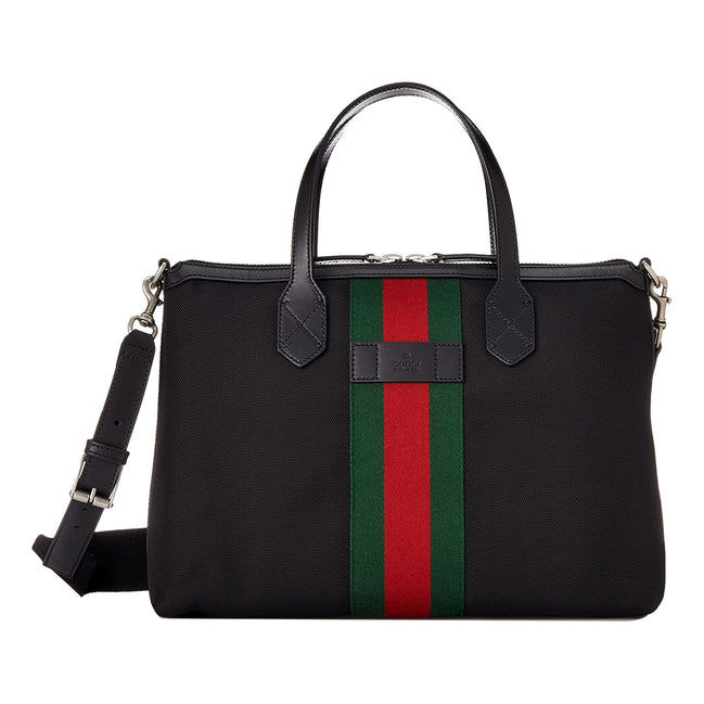Gucci Techno Web Stripe Black Canvas Large Crossbody Duffle Bag available at Queen Bee of Beverly Hills