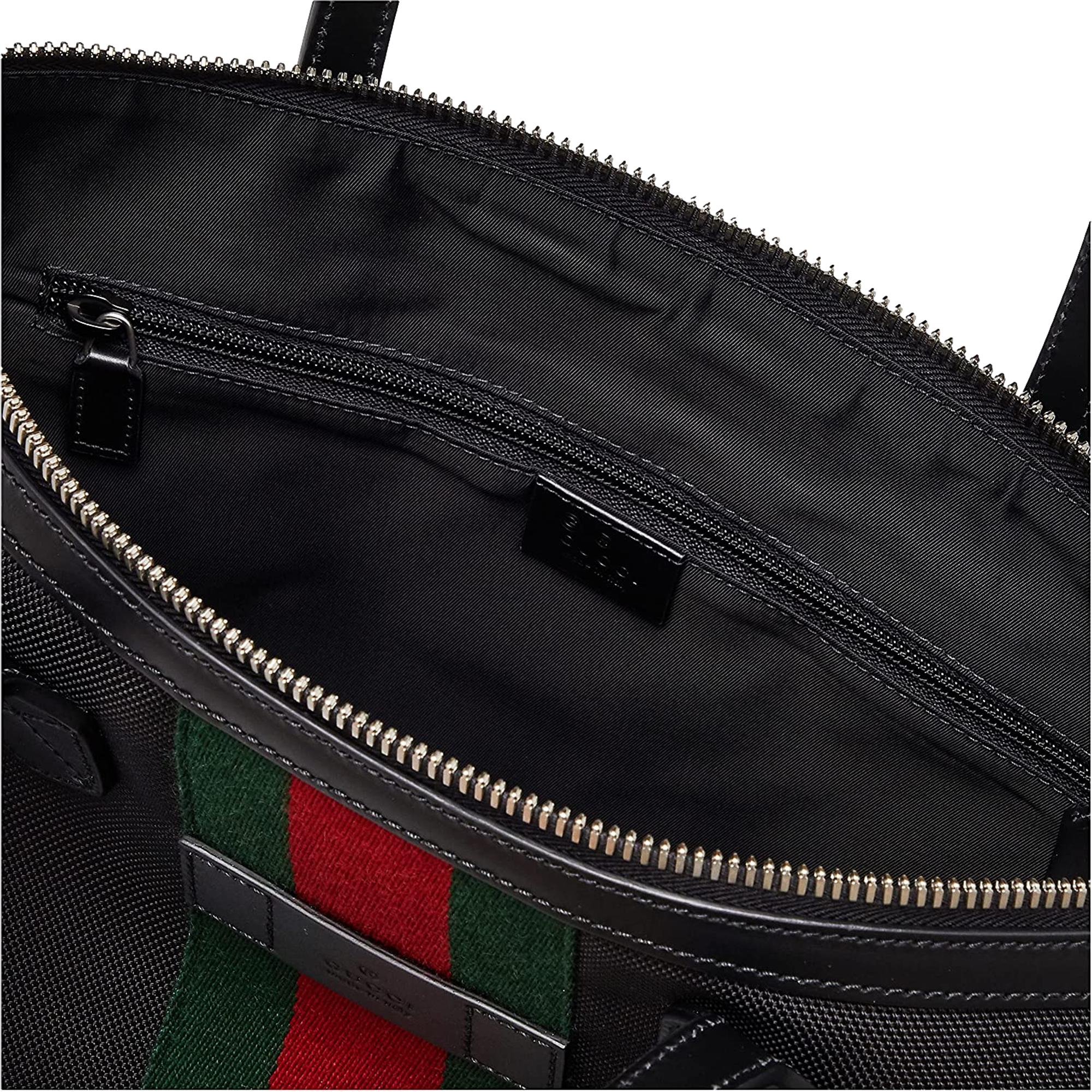 Gucci Black Canvas Duffle Bag Web Stripe | Queen Bee of Beverly Hills