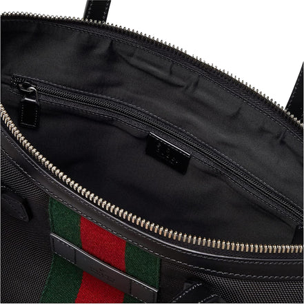 Gucci Techno Web Stripe Black Canvas Large Crossbody Duffle Bag available at Queen Bee of Beverly Hills
