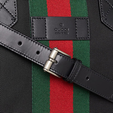 Gucci Techno Web Stripe Black Canvas Large Crossbody Duffle Bag available at Queen Bee of Beverly Hills