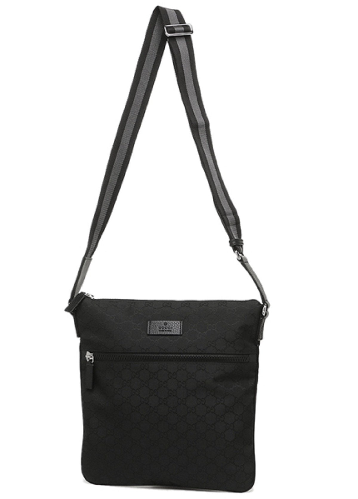 Gucci Unisex GG Guccissima Web Black Canvas Messenger Bag Crossbody ...
