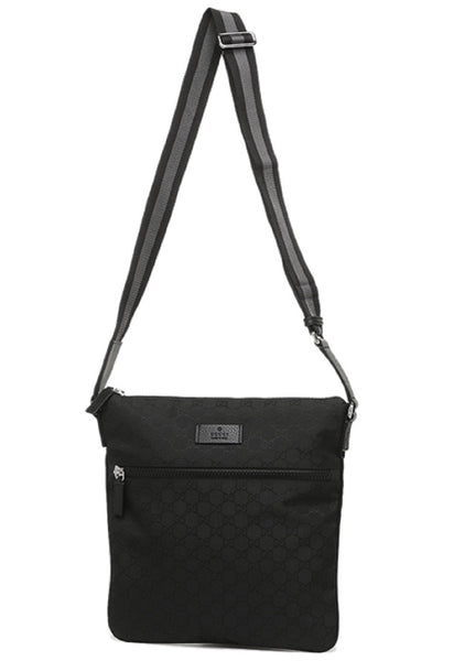 Gucci Unisex GG Guccissima Web Black Canvas Messenger Bag Crossbody 44 ...