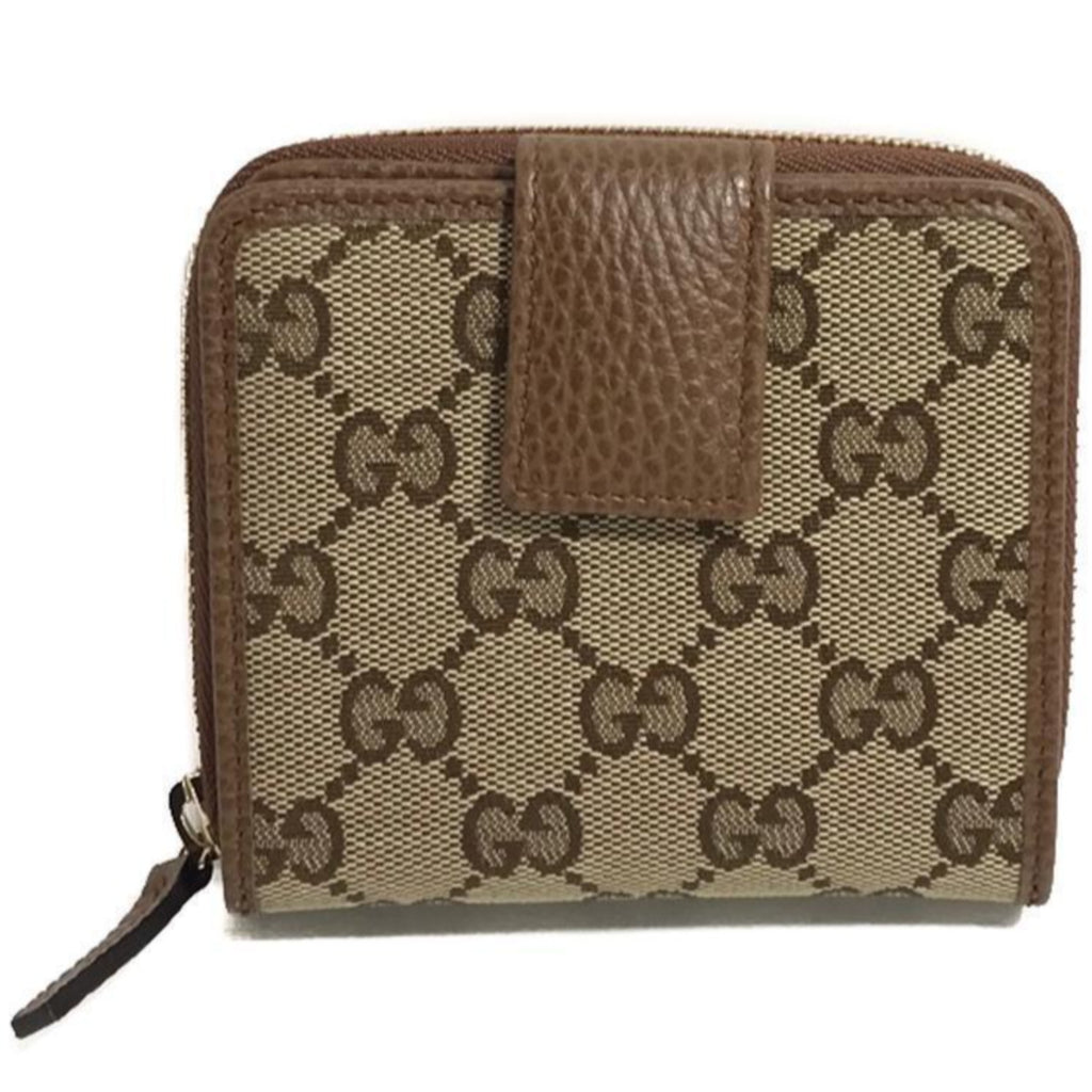 Gucci Women's Beige Original GG Canvas Brown Leather Trim French Flap Wallet 346056 at_Queen_Bee_of_Beverly_Hills