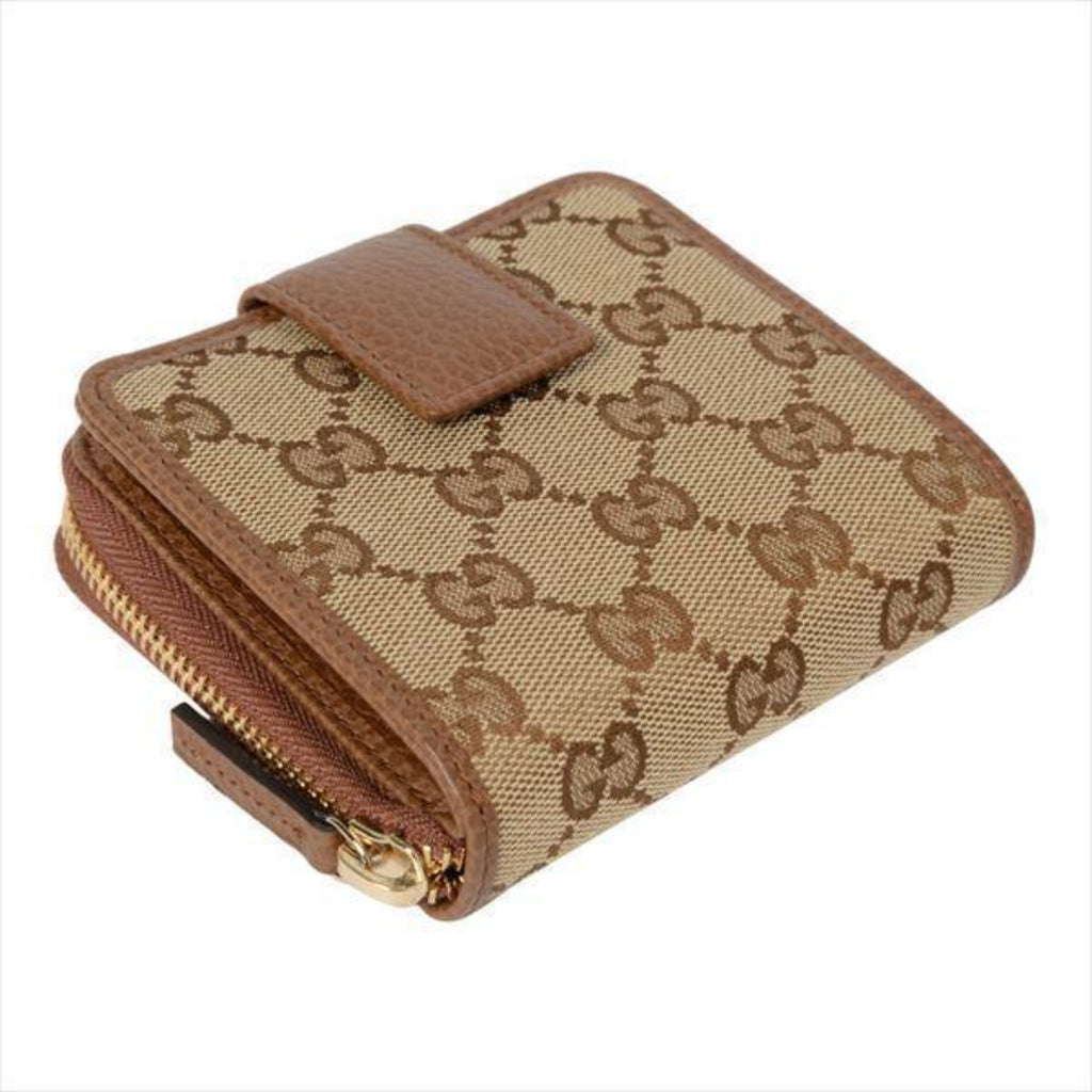 Gucci Women's Beige Original GG Canvas Brown Leather Trim French Flap Wallet at_Queen_Bee_of_Beverly_Hills