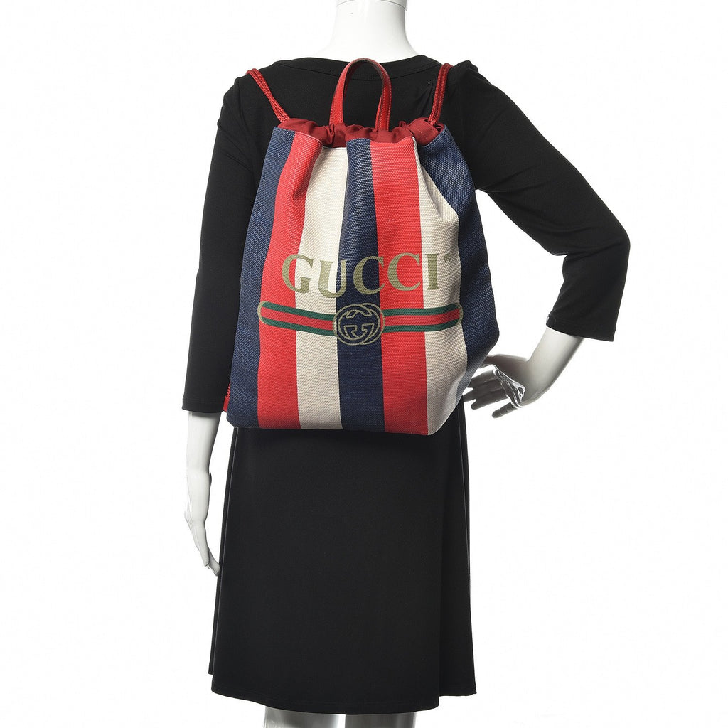Gucci Zaino Multicolor Canvas Striped Drawstring Tote Backpack 473872 at_Queen_Bee_of_Beverly_Hills