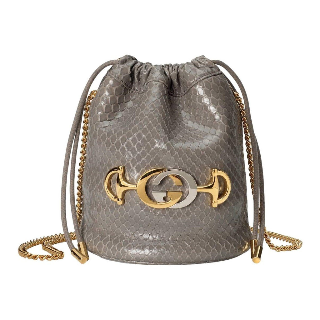 Gucci Zumi Dusty Grey Snakeskin Drawstring Crossbody Bucket Bag 576432 at_Queen_Bee_of_Beverly_Hills