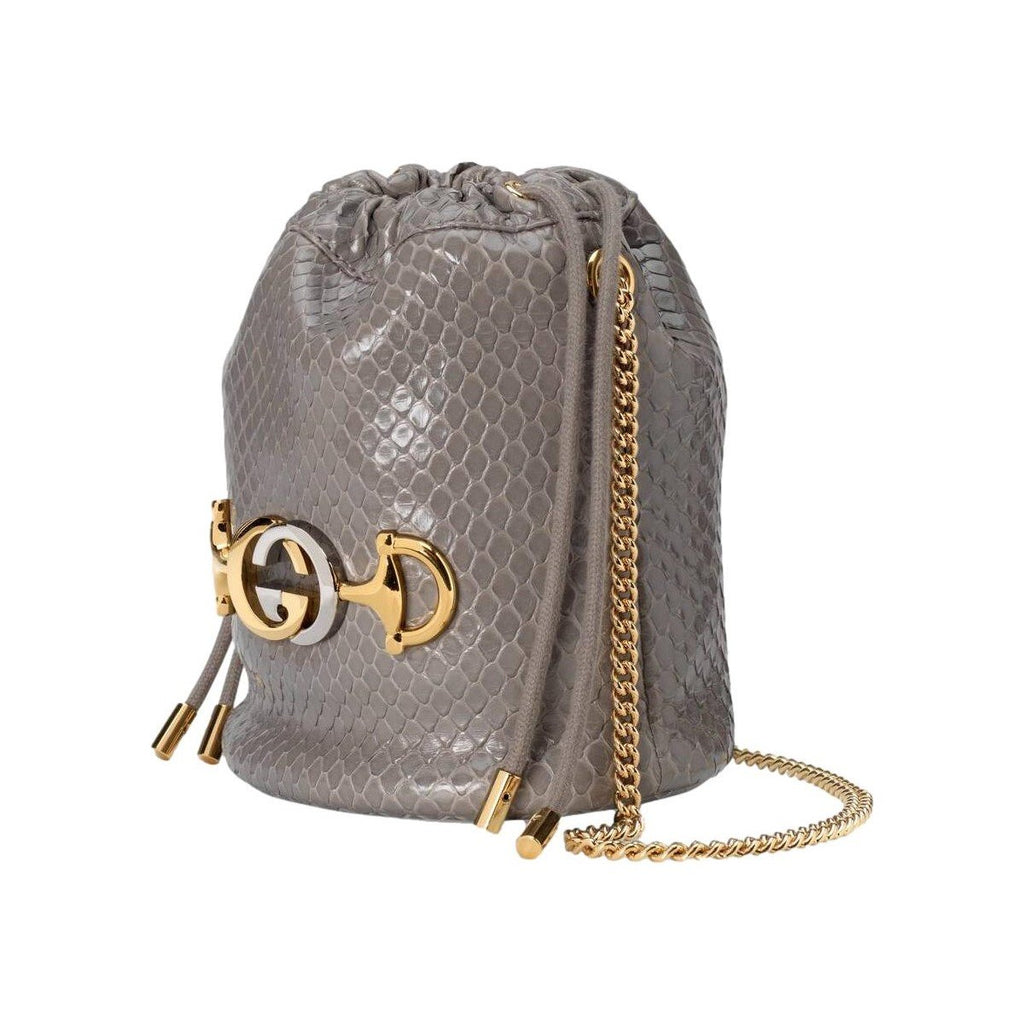 Gucci Zumi Dusty Grey Snakeskin Drawstring Crossbody Bucket Bag 576432 at_Queen_Bee_of_Beverly_Hills