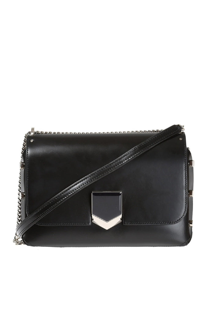 Jimmy Choo Black Chrome Lockett City Spazzolato Leather Crossbody Bag at_Queen_Bee_of_Beverly_Hills