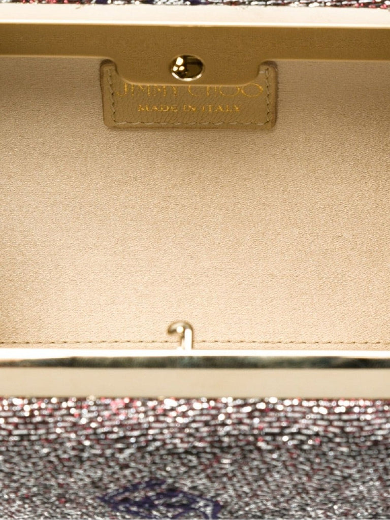 Jimmy Choo Carmen Shoe Print Lame Jacquard Fabric Handbag Small SJQ|153 at_Queen_Bee_of_Beverly_Hills