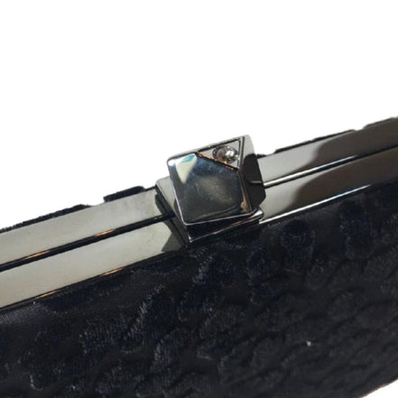 Jimmy Choo Celeste Black Devore Velvet Leopard Clutch Bag available at Queen Bee of Beverly Hills