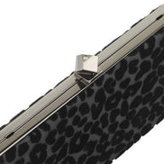 Jimmy Choo Celeste Black Devore Velvet Leopard Clutch Bag available at Queen Bee of Beverly Hills