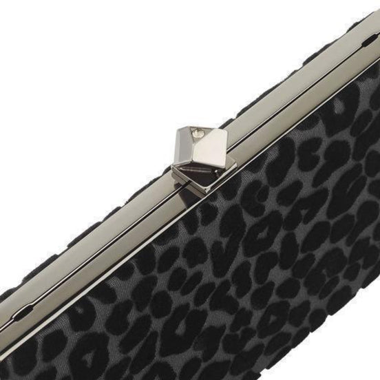 Jimmy Choo Celeste Black Devore Velvet Leopard Clutch Bag available at Queen Bee of Beverly Hills