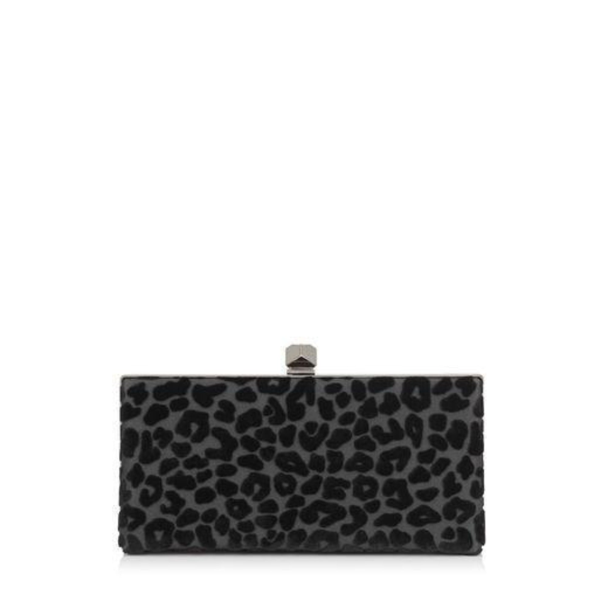 Jimmy Choo Celeste Black Devore Velvet Leopard Clutch Bag available at Queen Bee of Beverly Hills