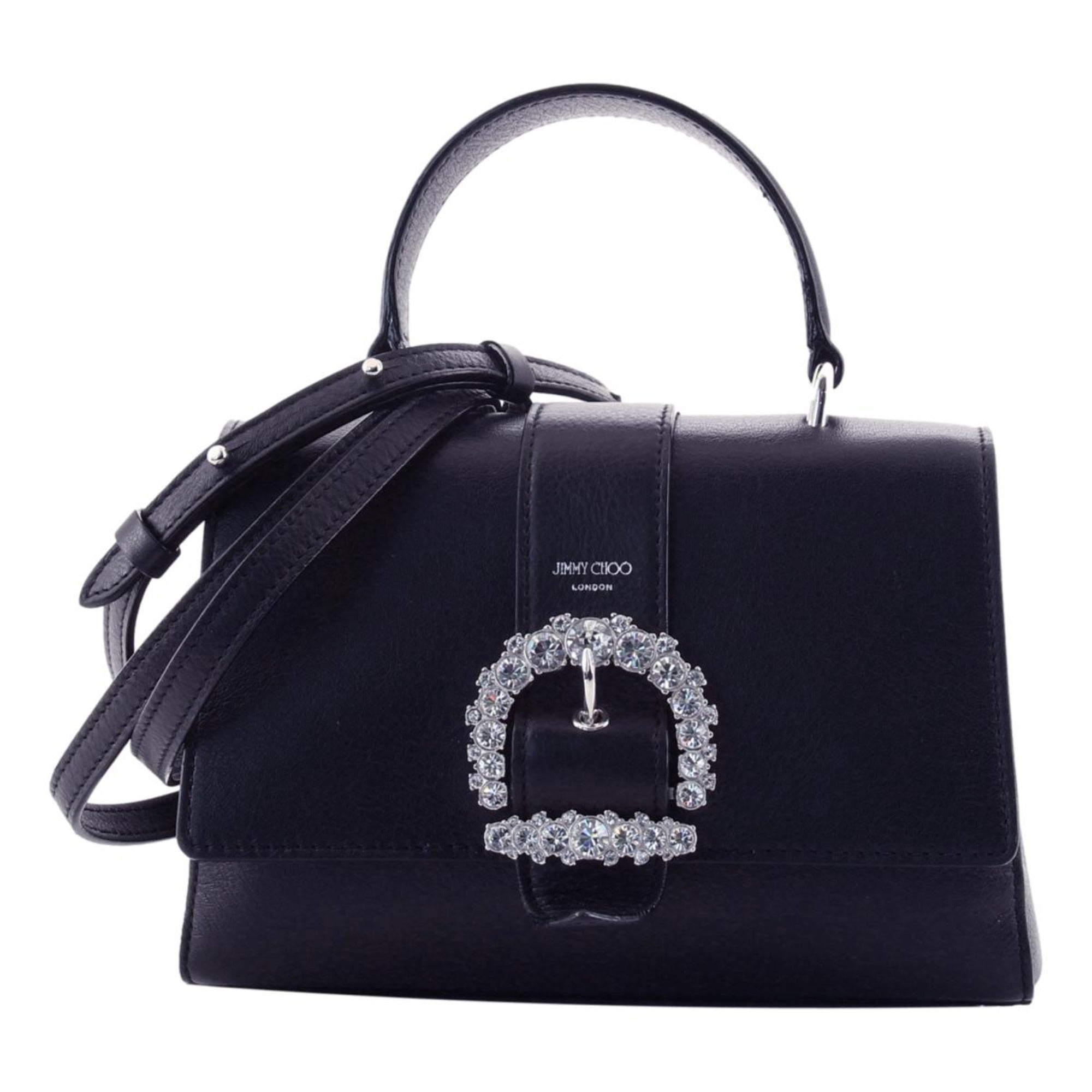 Jimmy Choo Cheri Dark Blue Leather Top Handle Bag OSQM | 028 at_Queen_Bee_of_Beverly_Hills