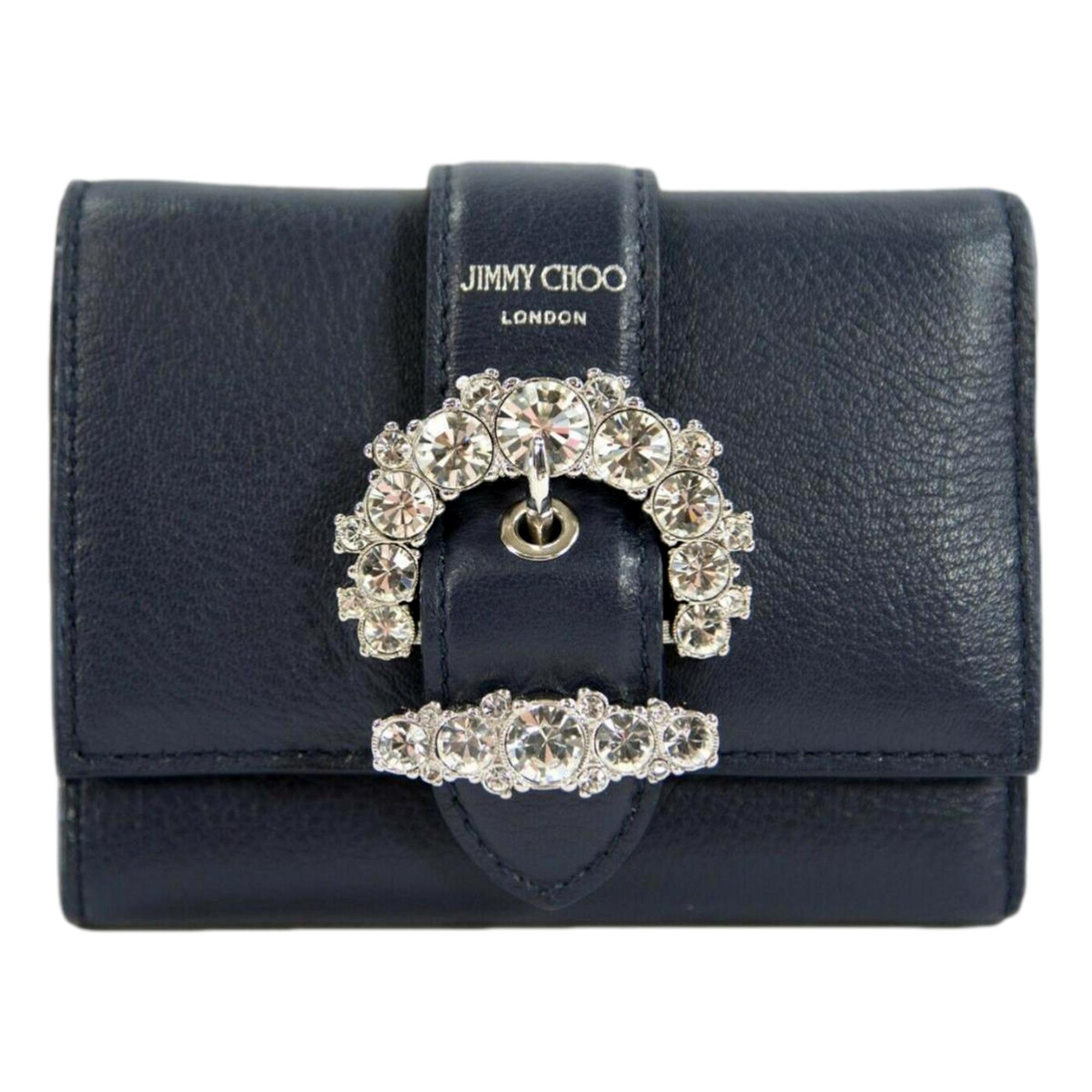 Jimmy Choo Cheri Dark Blue Leather Trifold Walllet 0SQM | 028 at_Queen_Bee_of_Beverly_Hills