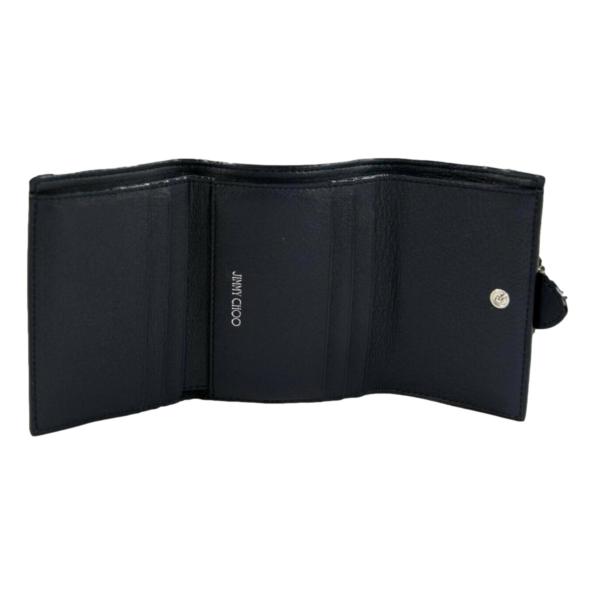 Jimmy Choo Cheri Dark Blue Leather Trifold Walllet available at Queen Bee of Beverly Hills
