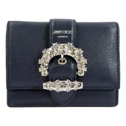 Jimmy Choo Cheri Dark Blue Leather Trifold Walllet available at Queen Bee of Beverly Hills