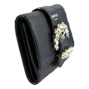 Jimmy Choo Cheri Dark Blue Leather Trifold Walllet available at Queen Bee of Beverly Hills