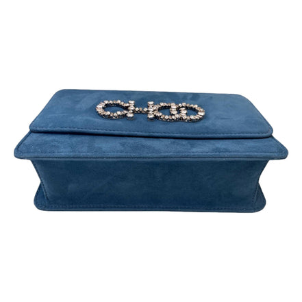 Jimmy Choo Kalina Parrot Blue Suede Chain Wallet available at Queen Bee of Beverly Hills