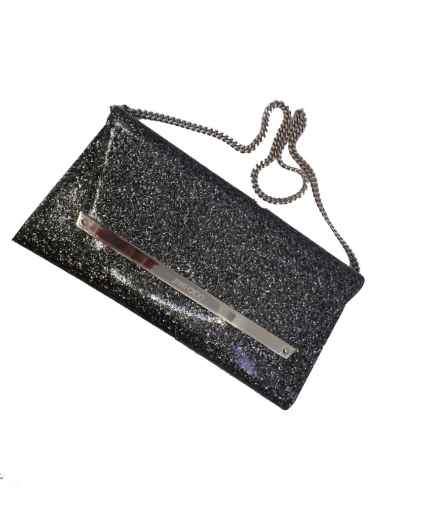 Jimmy Choo Margot Coated Glitter Anthracite Clutch Bag OGF100017 J000077156001 at_Queen_Bee_of_Beverly_Hills