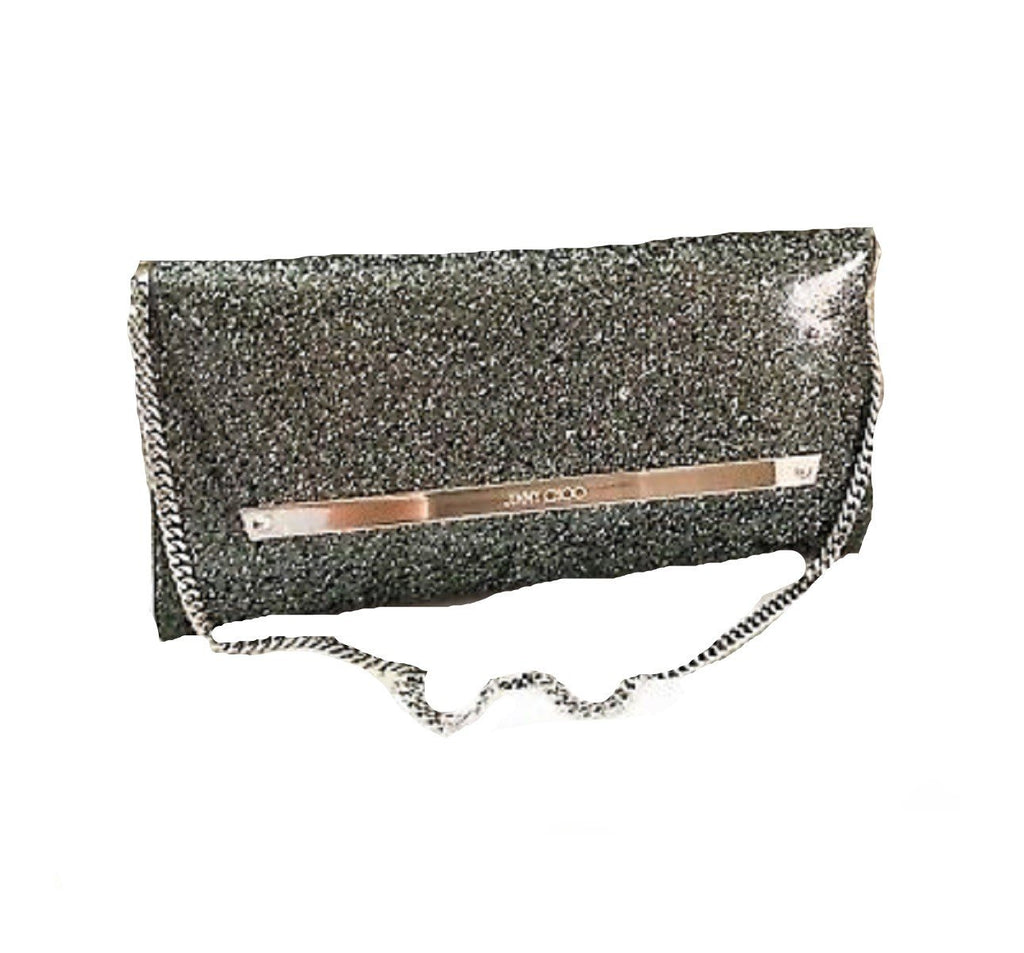 Jimmy Choo Margot Coated Glitter Anthracite Clutch Bag Silver at_Queen_Bee_of_Beverly_Hills