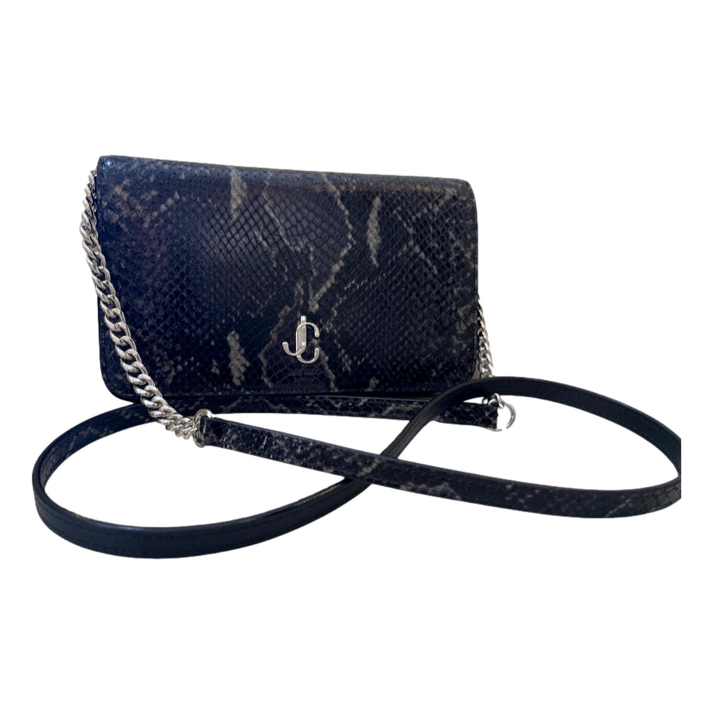 Jimmy Choo Martina Anthracite Snake Printed Leather Chain Wallet OPSL | 028 at_Queen_Bee_of_Beverly_Hills