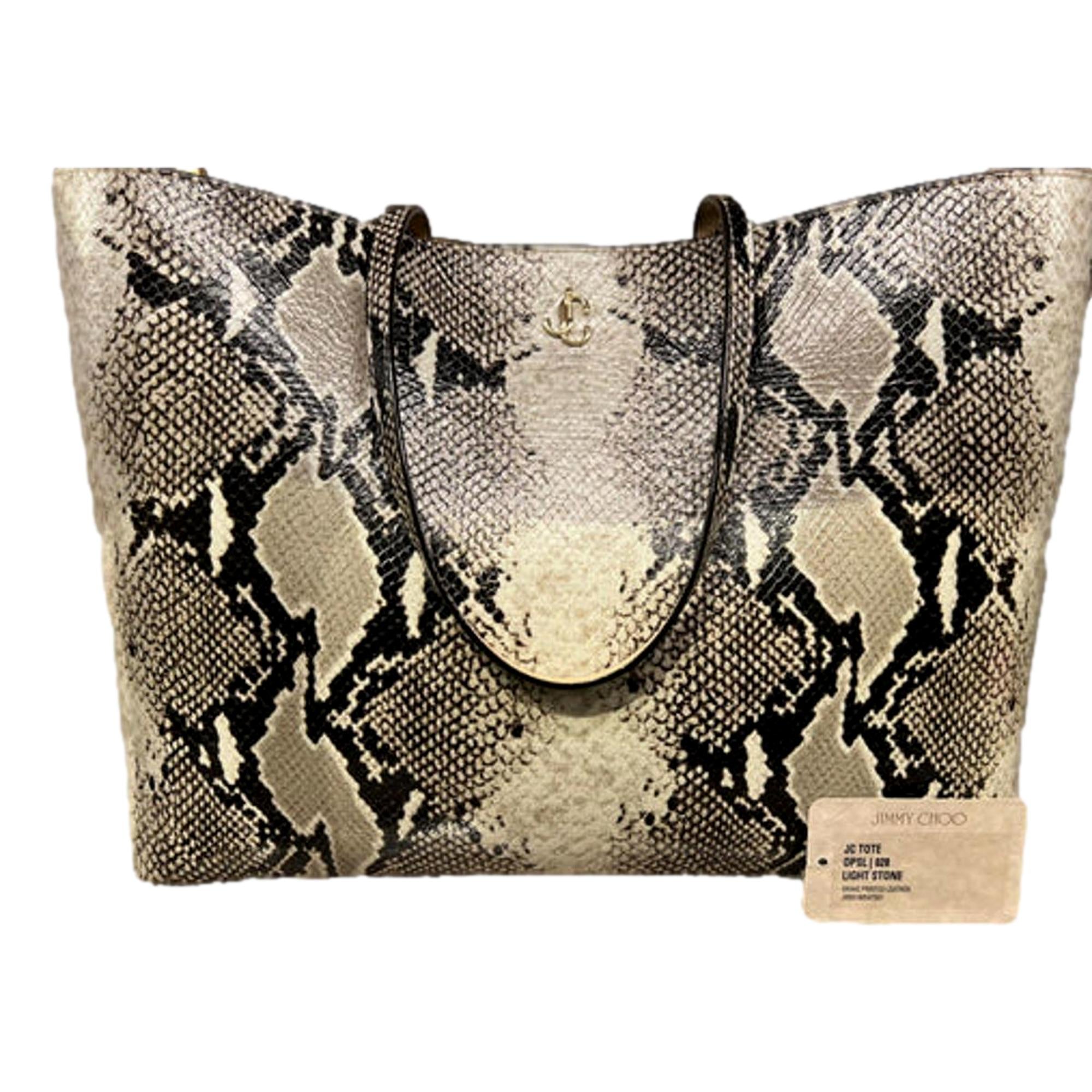 Jimmy Choo Martina Light Stone Snake Printed Tote OPSL | 028 at_Queen_Bee_of_Beverly_Hills