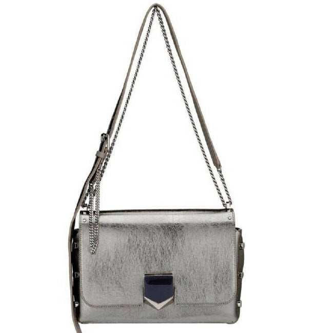 Jimmy Choo Metallic Silver Lockett Crossbody Shoulder Bag available at Queen Bee of Beverly Hills