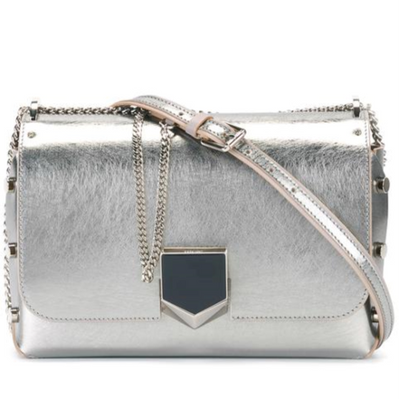 Jimmy Choo Metallic Silver Lockett Crossbody Shoulder Bag available at Queen Bee of Beverly Hills