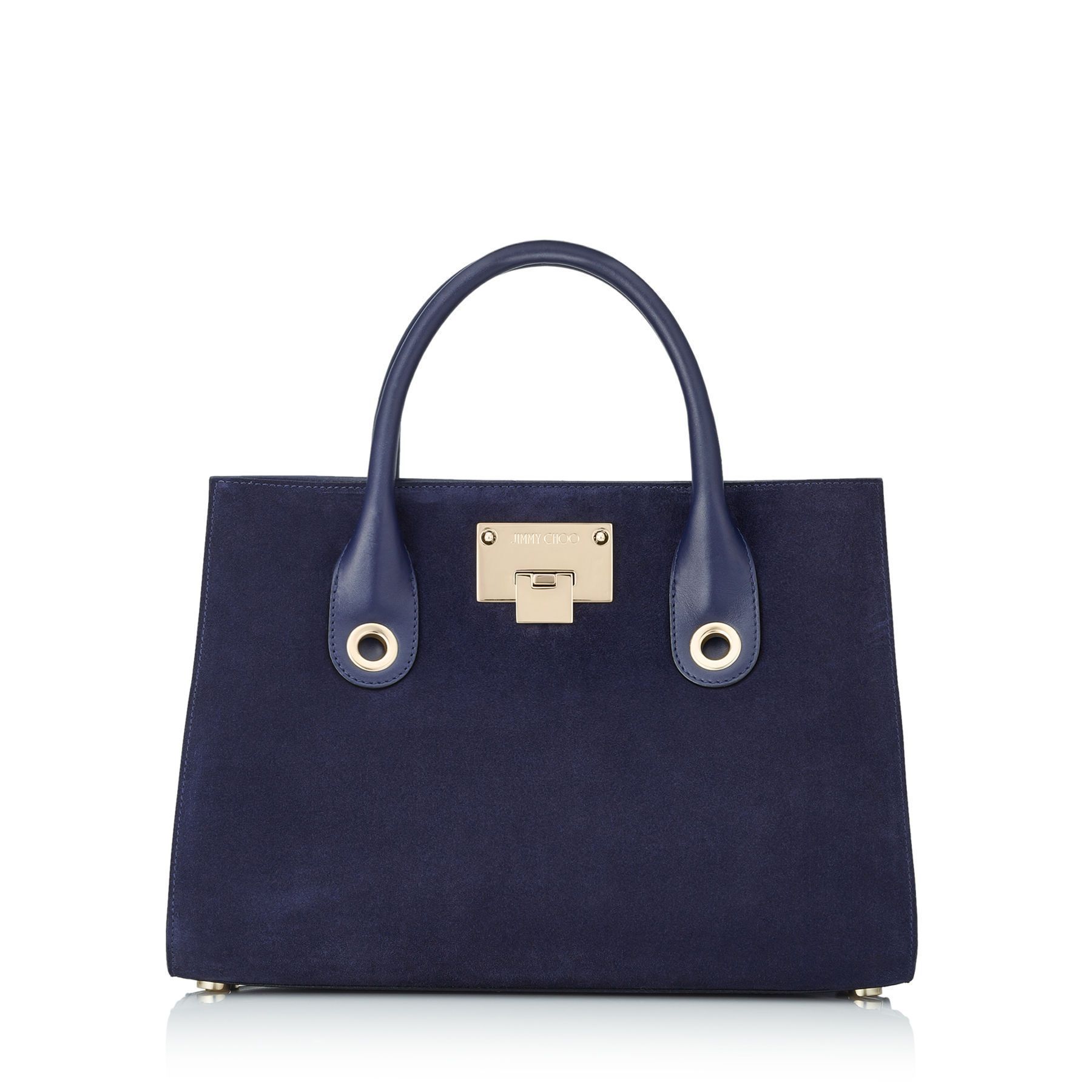 Jimmy Choo Riley Small Navy Blue Suede Top Handle Crossbody Bag OCERT028 at_Queen_Bee_of_Beverly_Hills