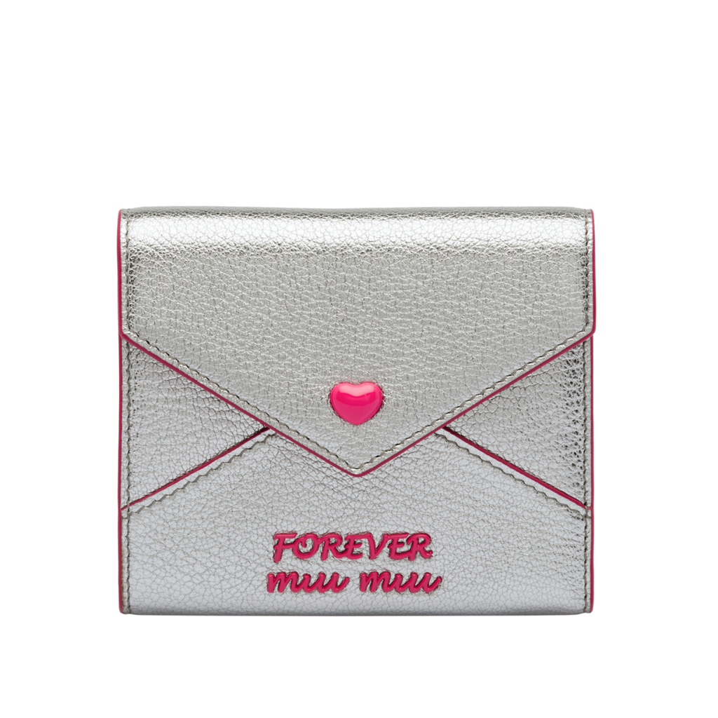 Miu Miu Silver Cromo Madras Forever Glitter Leather Heart Love Wallet 5MH014