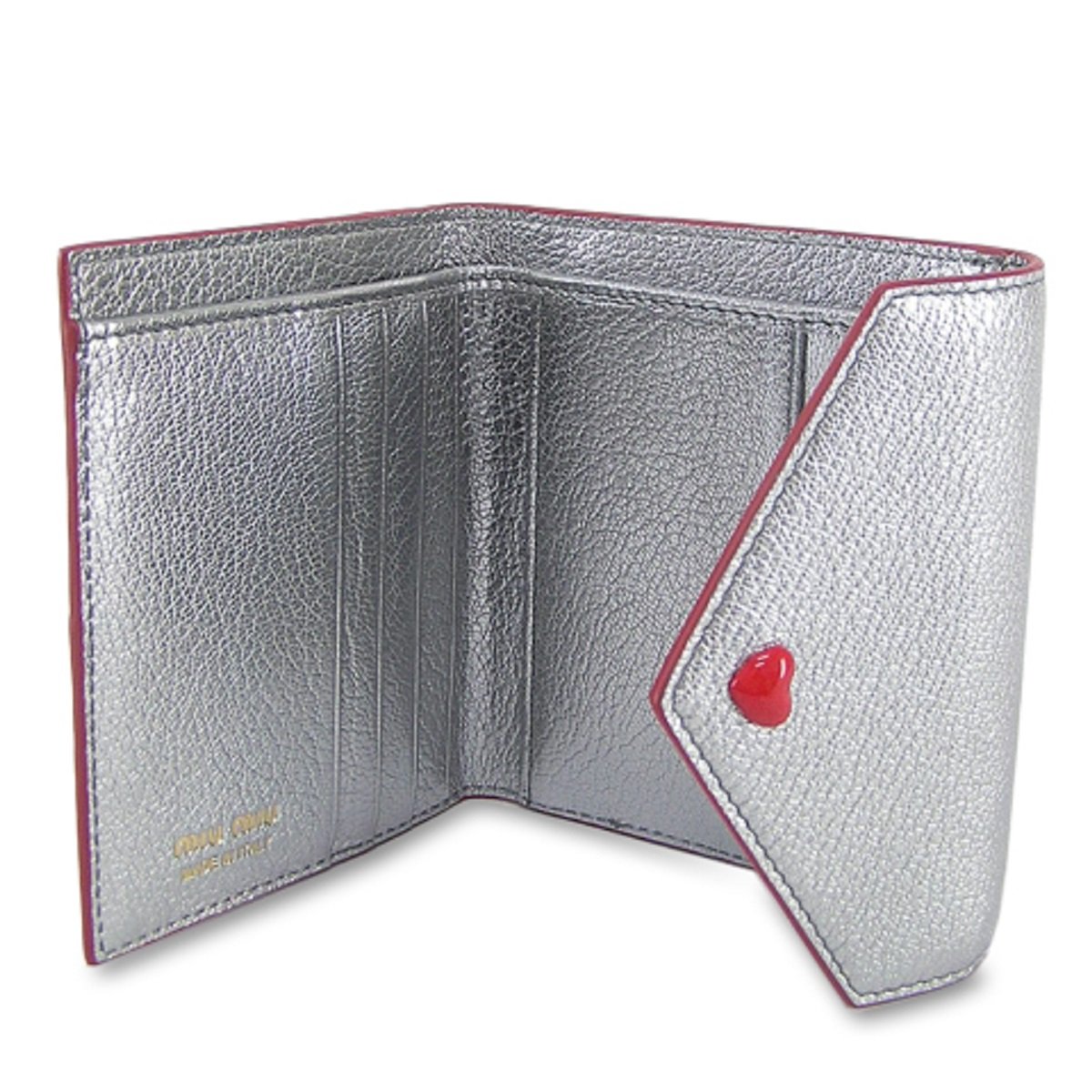 Miu Miu Silver Cromo Madras Forever Glitter Leather Heart Love Wallet 5MH014 at_Queen_Bee_of_Beverly_Hills