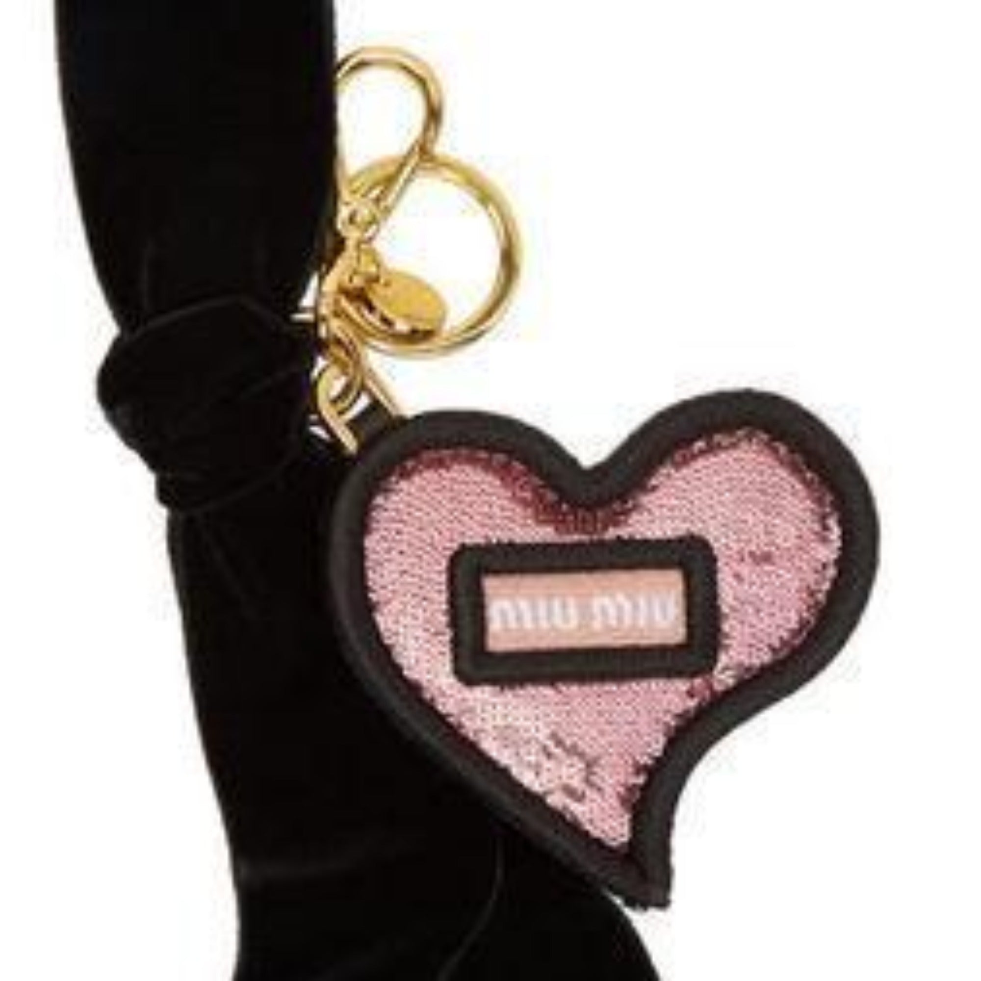 Miu Miu Trick in Pelle Rosa Pink Sequined Heart Key Ring 5TL214 at_Queen_Bee_of_Beverly_Hills