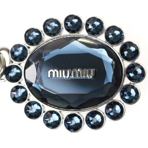 Miu Miu Trick Metallo Oval Crystal Dark Blue Plex Charm Key Chain Key Ring 5TM092 at_Queen_Bee_of_Beverly_Hills