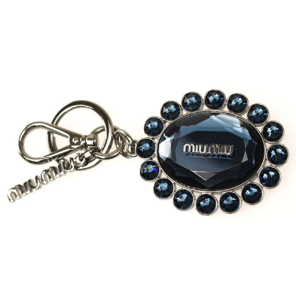 Miu Miu Trick Oval Crystal Dark Blue Plex Charm Key Chain 5TM092 at_Queen_Bee_of_Beverly_Hills