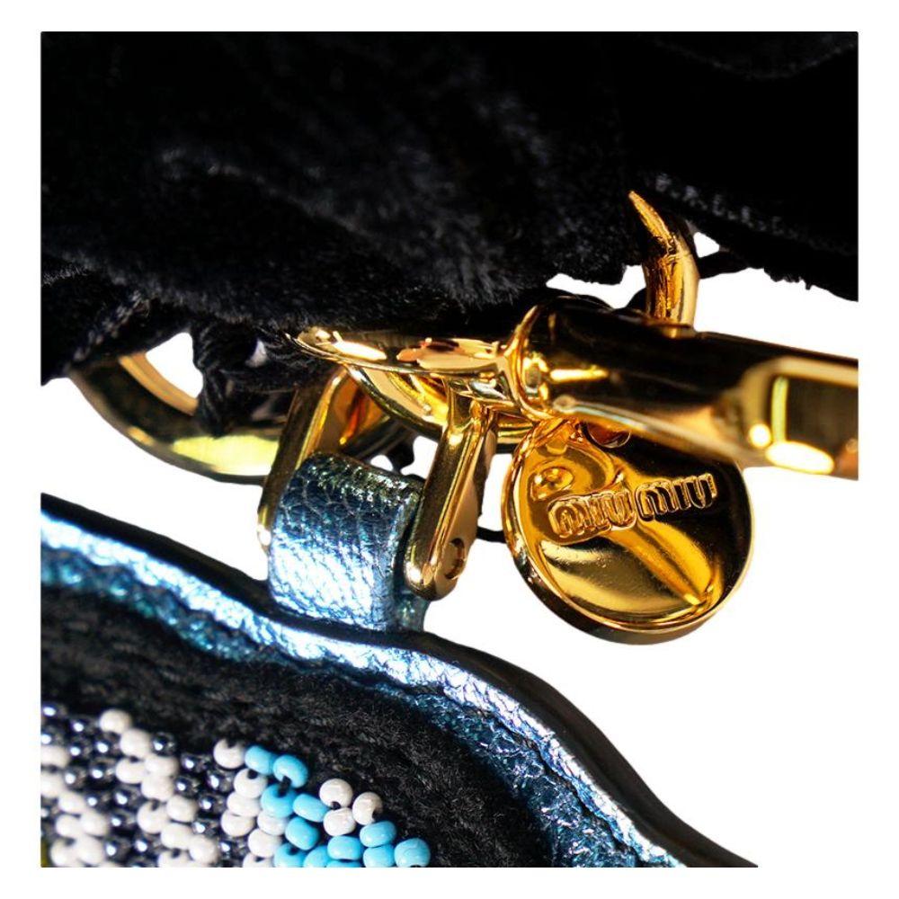 Miu Miu Trick Plex Blason Beaded Blue Bird Black Velvet Bow Keyring 5TL217 at_Queen_Bee_of_Beverly_Hills