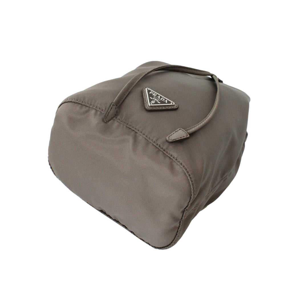 Prada Argilla Grey Tessuto Nylon Triangle Logo Bucket Bag 1NA369
