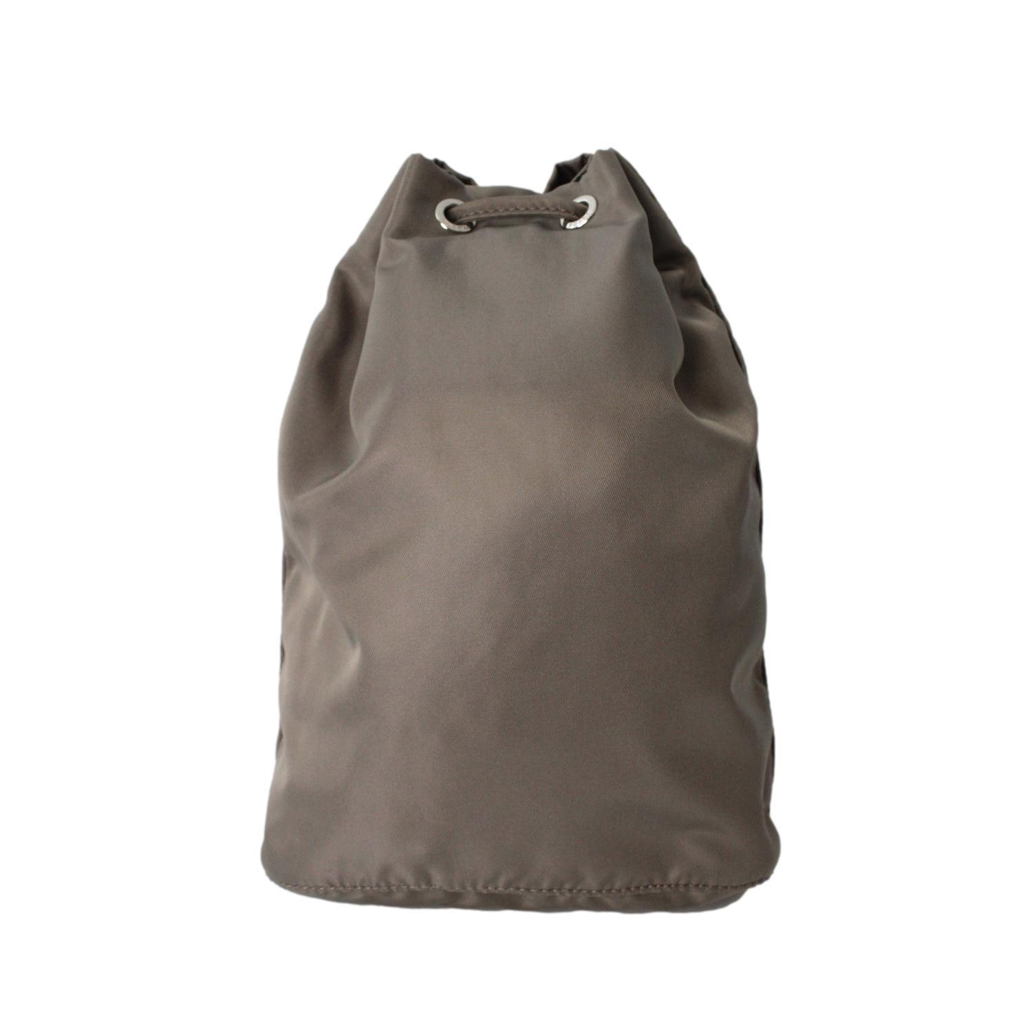 Prada Argilla Grey Tessuto Nylon Triangle Logo Bucket Bag 1NA369 at_Queen_Bee_of_Beverly_Hills