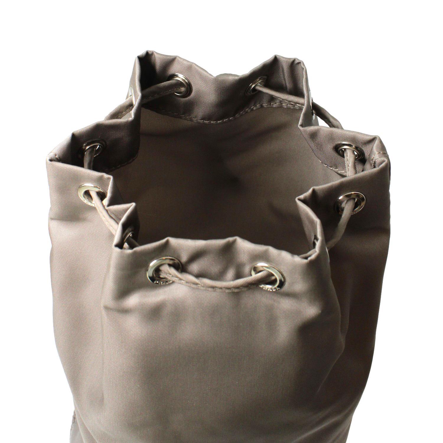 Prada Argilla Grey Tessuto Nylon Triangle Logo Bucket Bag 1NA369 at_Queen_Bee_of_Beverly_Hills