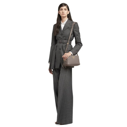 Prada Argilla Grey Vitello Phenix Leather Double Zip Cross Body Bag available at Queen Bee of Beverly Hills