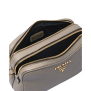 Prada Argilla Grey Vitello Phenix Leather Double Zip Cross Body Bag available at Queen Bee of Beverly Hills