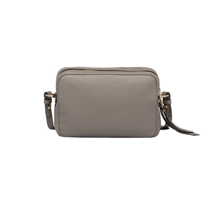 Prada Argilla Grey Vitello Phenix Leather Double Zip Cross Body Bag available at Queen Bee of Beverly Hills