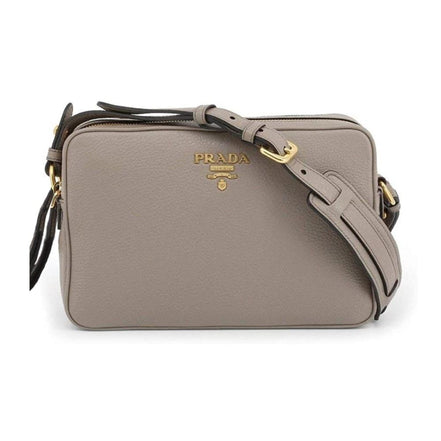 Prada Argilla Grey Vitello Phenix Leather Double Zip Cross Body Bag available at Queen Bee of Beverly Hills