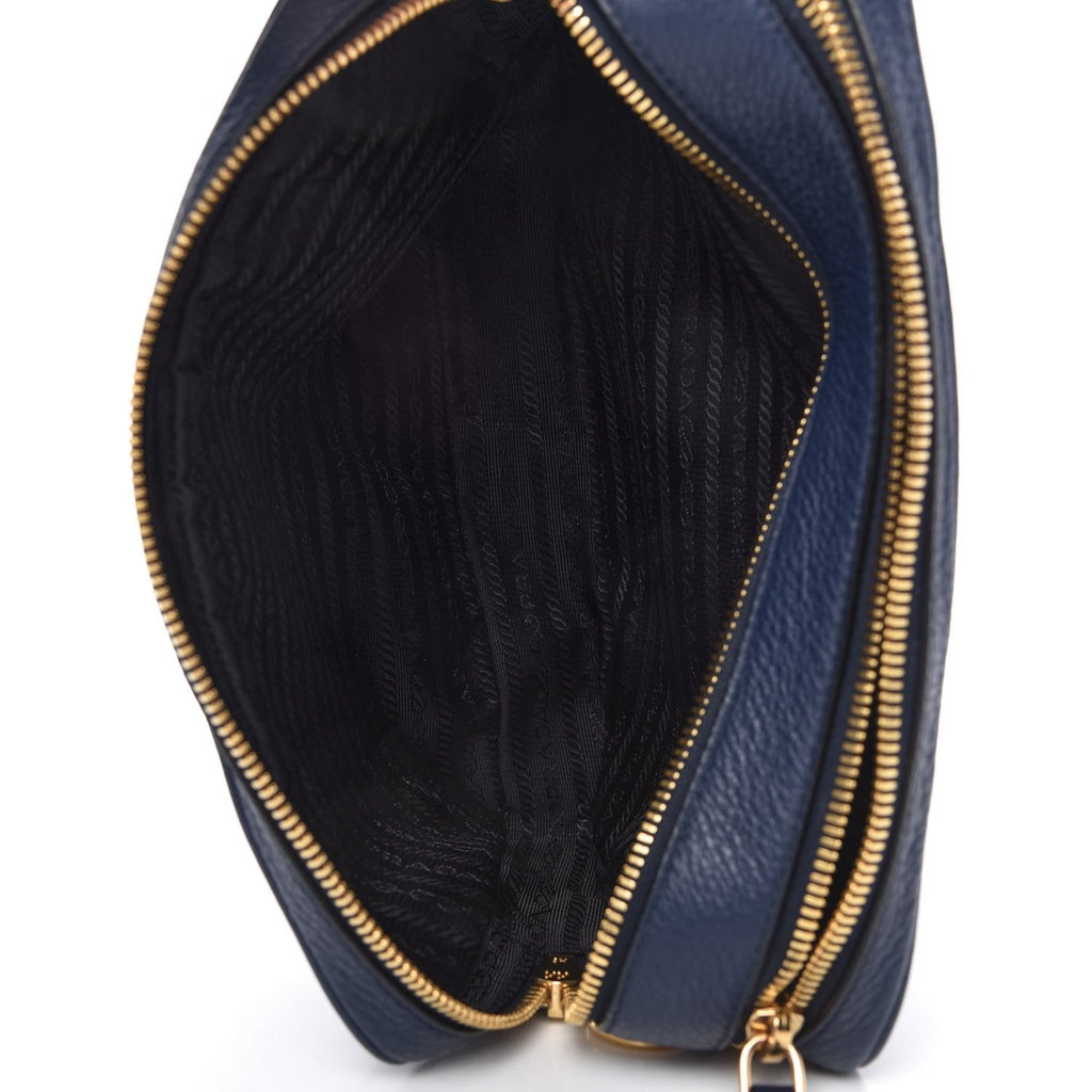 New Prada Vitello Phenix Baltico Blue Leather Flap Crossbody Bag 1BD163