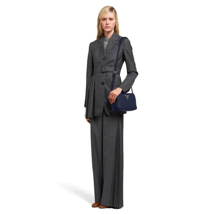 Prada Baltico Blue Vitello Phenix Leather Double Zip Crossbody Bag available at Queen Bee of Beverly Hills